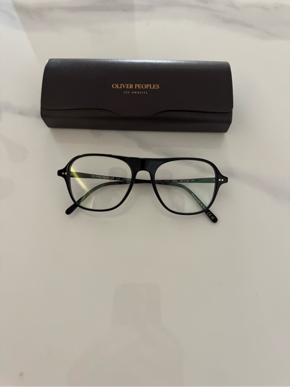 Oliver Peoples Black Square-Aviator Eyeglasses with Case